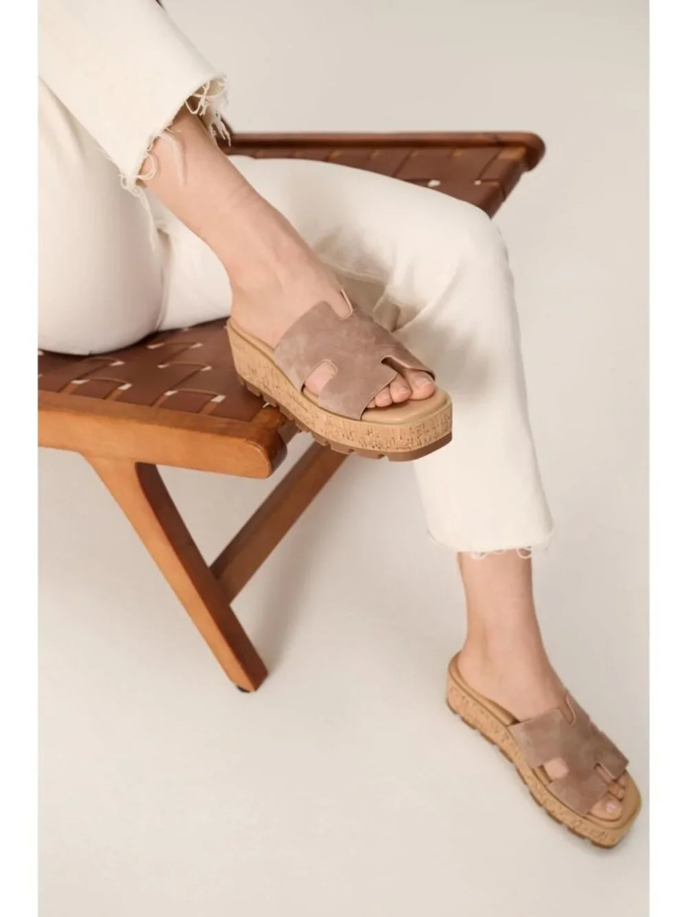 Women's Sand Leather Suede Soft Memory Foam Insole Wedge Platform Sandals